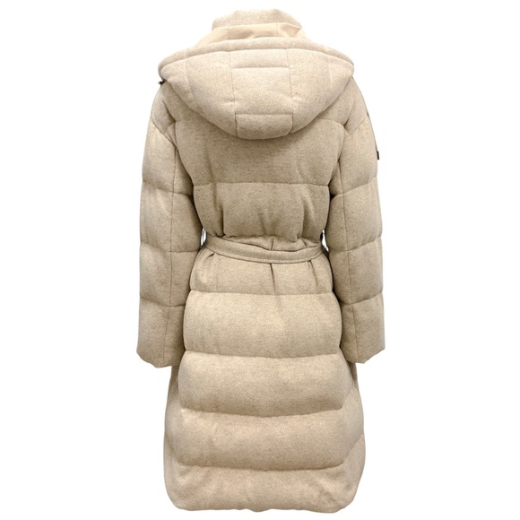 INTERDEE BEIGE / GRIS WOOL AND CASHMERE DOWN PUFFER COAT WITH BELT - Picture 3 of 5